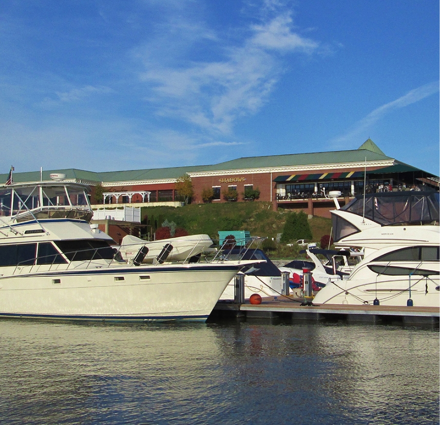 Boats Docked Outside Shadows on the Hudson Boats docked outside Shadows Marina and Shadows on the Hudson restaurant